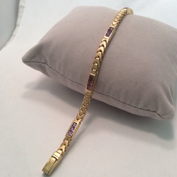 18K SOLID REAL GOLD FRANCO FANCY LIGHT PURPLE & PINK AMETHYST BRACELET 30.7gr